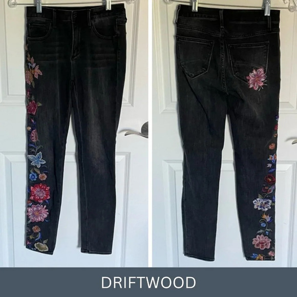 Driftwood Jackie High Rise Floral Embroidered Skinny Jeans Black 29756 - Picture 1 of 16